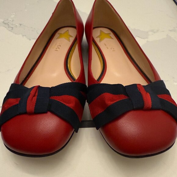 Gucci Flats with Red and Navy Bow - Picture 1 of 15